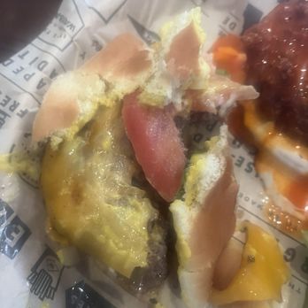 Wayback Burgers - Double cheeseburger with a bun falling apart because it's old - Burgers Near Me - Darien, Illinois