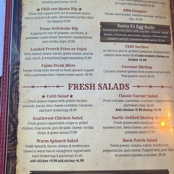 Back Porch Bar & Grill - Menu, August 2025 - Barbeque Near Me - Jacksonville, Oregon Back Porch Bar & Grill - Menu, August 2025 - Barbeque Near Me - Jacksonville, Oregon