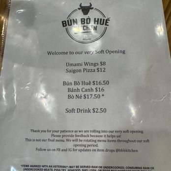 Bun Bo Hue Kitchen - Soft opening menu 7/1/2025 - Noodles Near Me - Duluth, Georgia