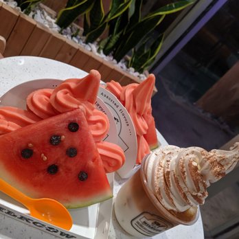 Sweet Cow Cafe - Watermelon soft serve and mocha float - Ice Cream & Frozen Yogurt Near Me - Pasadena, California