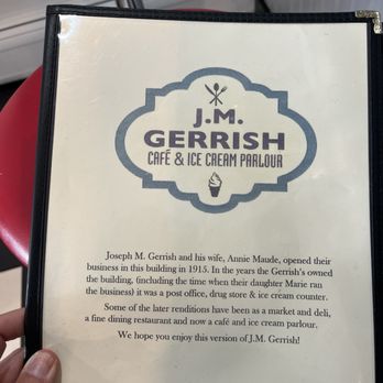J M Gerrish Provisions - Menu cover with history - Cafes Near Me - Winter Harbor, Maine