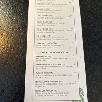 Crack'D Brunch - Drink menu - Breakfast & Brunch Near Me - New Orleans, Louisiana Crack'D Brunch - Drink menu - Breakfast & Brunch Near Me - New Orleans, Louisiana