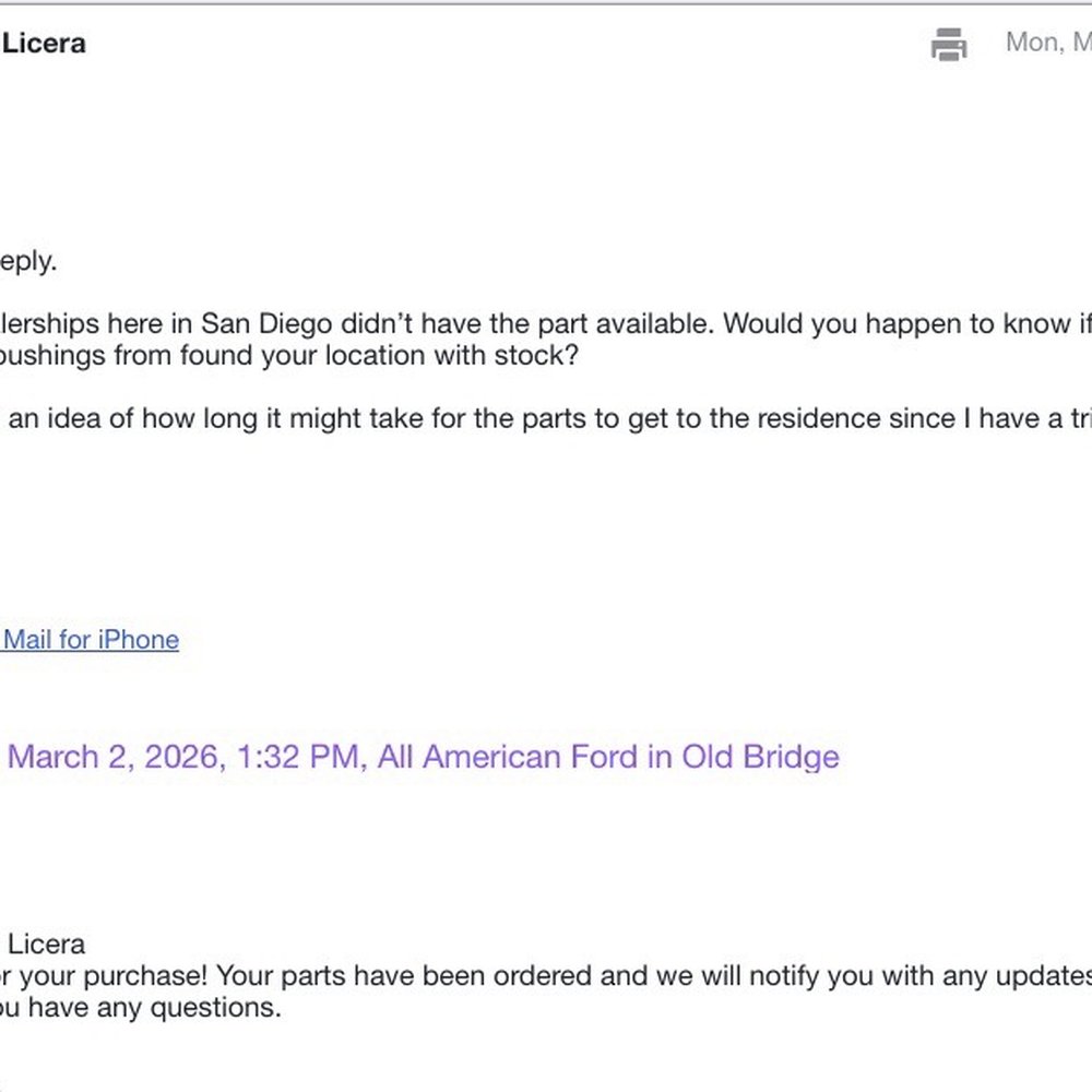 All American Ford in Old Bridge - Follow-up email sent on Monday after the parts were ordered. - Auto Repair Near Me - Old Bridge, New Jersey All American Ford in Old Bridge - Follow-up email sent on Monday after the parts were ordered. - Auto Repair Near Me - Old Bridge, New Jersey