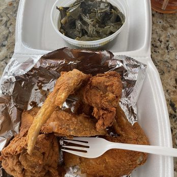 Bobbee O's BBQ - 3 Jumbo Wings with Collard Greens - Barbeque Near Me - Charlotte, North Carolina