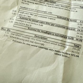 Lowe's Automotive Service - Estimate for 2 just 7 weeks earlier - Auto Repair Near Me - Sarasota, Florida