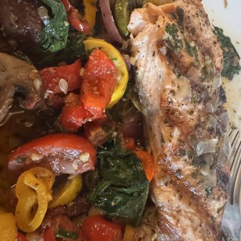 Trattoria Di Bernardone - Salmon and veggies cooked in olive oil - Italian Near Me - Saint Johns, Florida Trattoria Di Bernardone - Salmon and veggies cooked in olive oil - Italian Near Me - Saint Johns, Florida