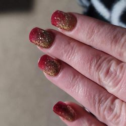 Global Nail & Spa - What I ended up with after I filed them to a workable length, straightened them out. Gold goes all the way to the nail bed.  No design