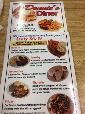 Menu photo 1 Donnie's Diner Reeds Spring, MO Menu photo 1 Donnie's Diner Reeds Spring, MO