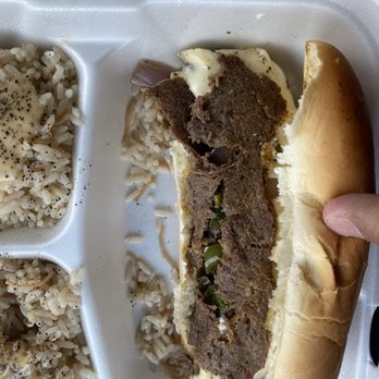 Manchester Philly Cheesesteak - Philly cheese steak and rice pilaf - Cheesesteaks Near Me - Fresno, California