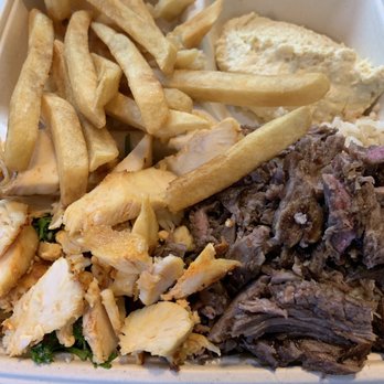 Aceituna Grill - Food- Shawarma Mix Rice Plate (Sides: French Fries & Hummus) - Middle Eastern Near Me - Cambridge, Massachusetts