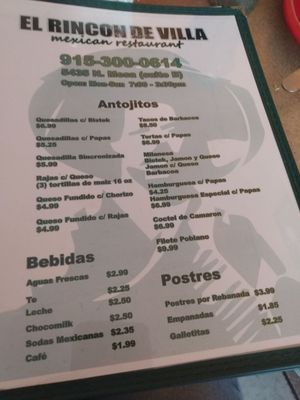 Menu photo 3 El Rincon De Villa El Paso, TX Menu photo 3 El Rincon De Villa El Paso, TX