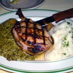 Izzy's on the Peninsula - Pork Chop w/ Creamed Spinach and Mashed Potatoes