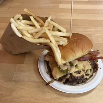 For The Win - Triple cheeseburger with bacon and a side of fries. - Sandwiches Near Me - Van Nuys, California For The Win - Triple cheeseburger with bacon and a side of fries. - Sandwiches Near Me - Van Nuys, California