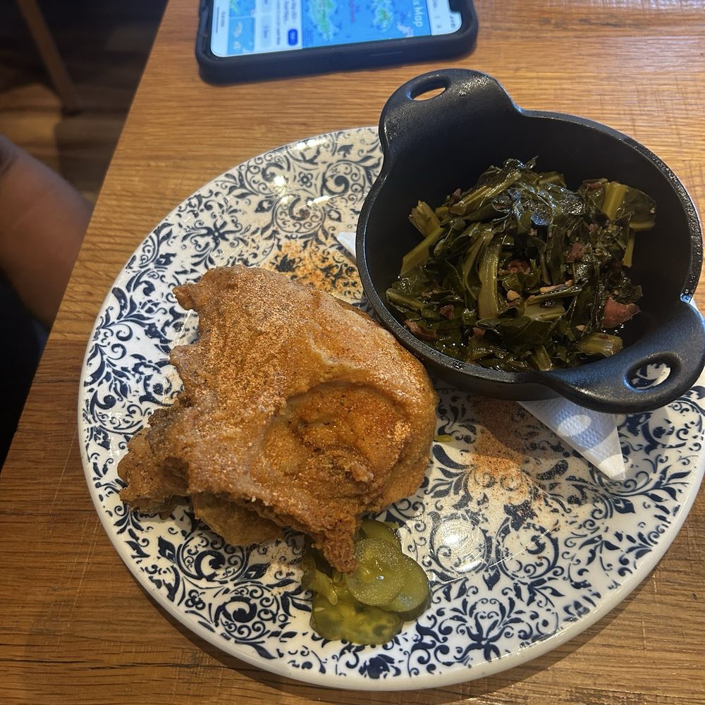 Tupelo Honey Southern Kitchen & Bar - Fried chicken with collard greens. - New American Near Me - Frisco, Texas Tupelo Honey Southern Kitchen & Bar - Fried chicken with collard greens. - New American Near Me - Frisco, Texas