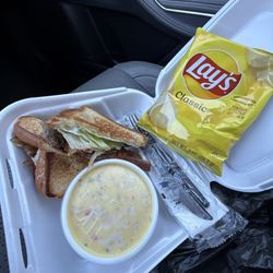 Finney's Sandwich Shop - Ribeye sandwich, potato salad, chips, added bacon.
