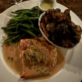 Amaro’s Table - Hazel Dell - Salmon, fried Brussels, French green beans - New American Near Me - Vancouver, Washington