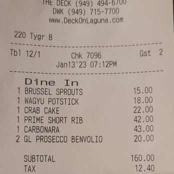 Driftwood Kitchen - The corrected bill our server brought to us. - Seafood Near Me - Laguna Beach, California