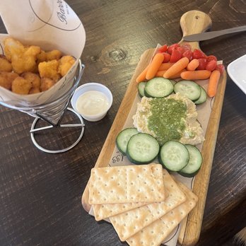 Barrel 33 - Hummus plate + buffalo cauliflower bites - Wine Tasting Room Near Me - Big Bear Lake, California