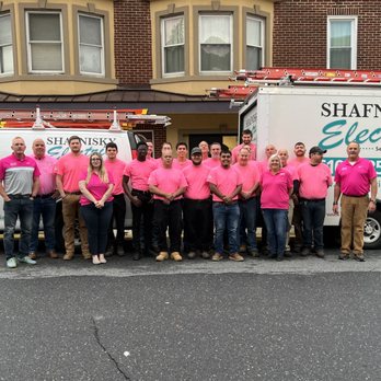 Shafnisky Electric - 2022 Company picture in honor of breast cancer awareness - What a great group to work with!!! - Electricians Near Me - Allentown, Pennsylvania Shafnisky Electric - 2022 Company picture in honor of breast cancer awareness - What a great group to work with!!! - Electricians Near Me - Allentown, Pennsylvania