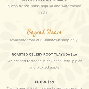 Chaia - Here's the menu in which you say that your Chinatown location does - Vegetarian Near Me - Washington, DC, District of Columbia
