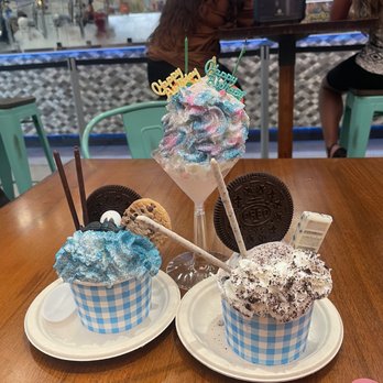 Spiked Rich Nitrogen Ice Cream - From left to right: Cookie Monster, Birthday special, and Cookies and Cream - Ice Cream & Frozen Yogurt Near Me - Doral, Florida Spiked Rich Nitrogen Ice Cream - From left to right: Cookie Monster, Birthday special, and Cookies and Cream - Ice Cream & Frozen Yogurt Near Me - Doral, Florida