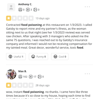 GATSBY - Other reports on this Yelp page from the same exact week I was sick. I messaged both, one said they contacted them and were also told the sa - Cocktail Bars Near Me - Washington, DC, District of Columbia