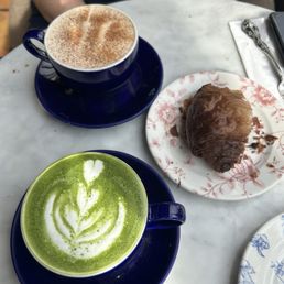 Matcha latte, pumpkin chai and the cowboy croissant Matcha latte, pumpkin chai and the cowboy croissant