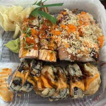 Edo Sushi and Sake - Top left is Phoenix Rising, top right is Edo Rainbow, bottom is Double Crunch - Sushi Bars Near Me - Lynnwood, Washington