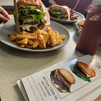 Cake Burgers - Beets & mushroom burger (smaller one) Oaxaca double pattie (huge one) - Bakeries Near Me - New York, New York