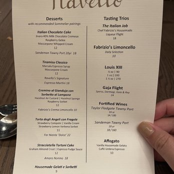 Ravello - Dessert menu - Italian Near Me - Orlando, Florida