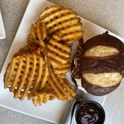Krave - Hawaiian chicken burger with waffle fries