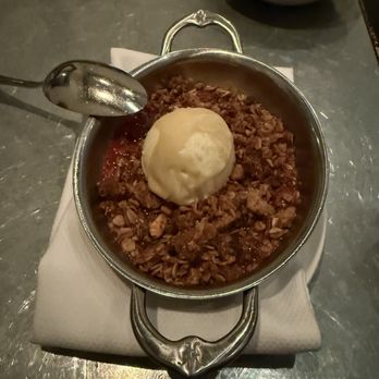 Ad Hoc & Addendum - Rhubarb crisp with vanilla ice cream - New American Near Me - Yountville, California