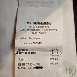 Sub-par food plus a "Service charge" for using a "card".