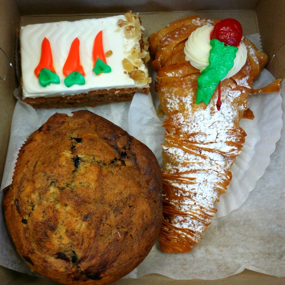 Carrot Cake, Lobster Tail, and a Blueberry Muffin. Carrot Cake, Lobster Tail, and a Blueberry Muffin.
