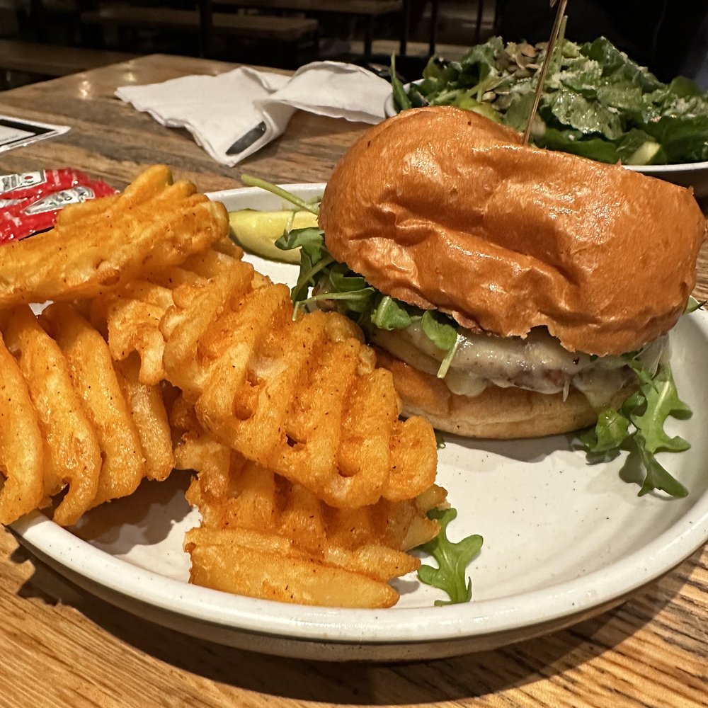 Easy Tiger - Cheeseburger and seasoned waffle fries - Beer Gardens Near Me - Austin, Texas Easy Tiger - Cheeseburger and seasoned waffle fries - Beer Gardens Near Me - Austin, Texas