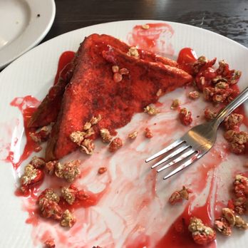 Griddle 24 - French toast smothered in strawberry syrup, covered in granola, and previously strawberries. - Diners Near Me - Chicago, Illinois Griddle 24 - French toast smothered in strawberry syrup, covered in granola, and previously strawberries. - Diners Near Me - Chicago, Illinois