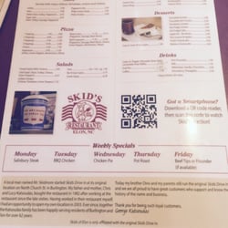 Skid's Restaurant - Back of Menu