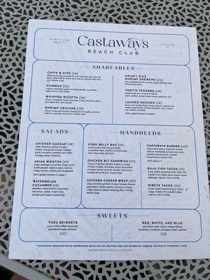 Menu photo 1 Castaways Beach Club Chicago, IL