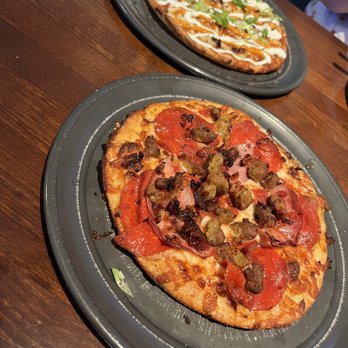 Two Cities Pizza Company - The potato pizza and a pep, sausage, ham & bacon pizza - Pizza Near Me - Mason, Ohio Two Cities Pizza Company - The potato pizza and a pep, sausage, ham & bacon pizza - Pizza Near Me - Mason, Ohio