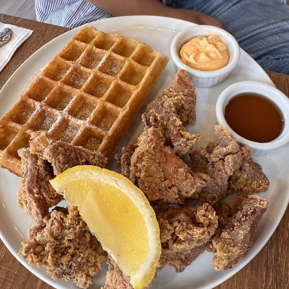 Chicken karage and waffle breakfast