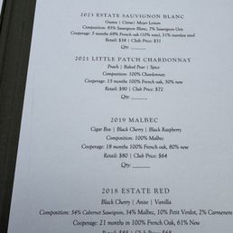 Wine tasting menu Wine tasting menu