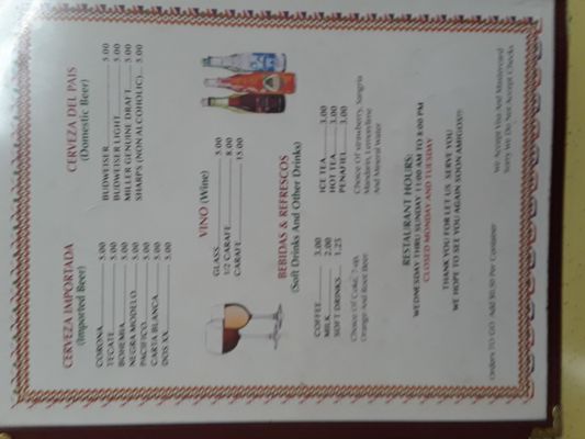 Menu photo 2 La Mexicana Restaurant Oakland, CA
