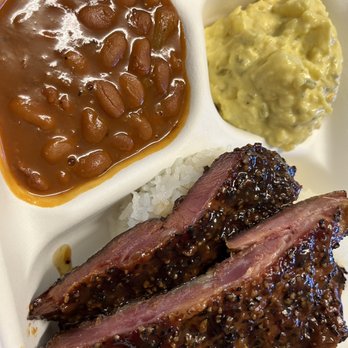 Sunset Texas Barbecue - Pork rib plate with beans and potato salad (not local style but tasty) - Barbeque Near Me - Honolulu, Hawaii Sunset Texas Barbecue - Pork rib plate with beans and potato salad (not local style but tasty) - Barbeque Near Me - Honolulu, Hawaii