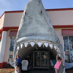 Side of store with giant shark