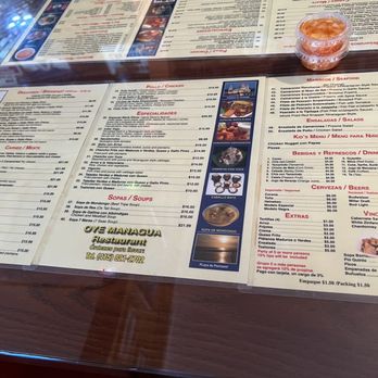 Oye Managua - Menu. I like this because it's in the table so you don't have to touch dirty menus - Latin American Near Me - San Francisco, California Oye Managua - Menu. I like this because it's in the table so you don't have to touch dirty menus - Latin American Near Me - San Francisco, California