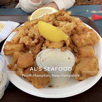Al's Seafood - Seafood platter with Clam Strips, Scallops, Haddock, Baby Shrimp - Seafood Near Me - North Hampton, New Hampshire
