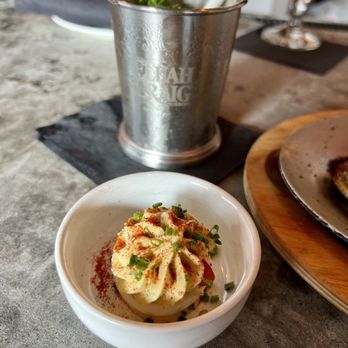 Eat: An American Bistro - Kentucky Marmalade & Dijon Chive Deviled Egg - New American Near Me - Virginia Beach, Virginia Eat: An American Bistro - Kentucky Marmalade & Dijon Chive Deviled Egg - New American Near Me - Virginia Beach, Virginia