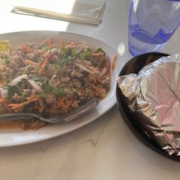 Pork larb and sticky rice Pork larb and sticky rice