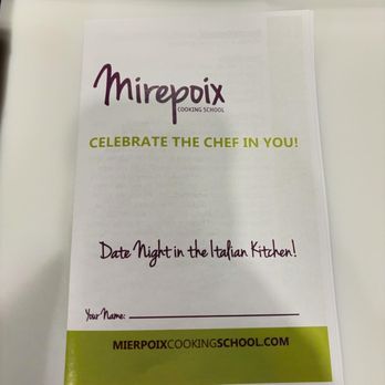 Mirepoix Cooking School - Mirepoix instructional recipe booklet - Cooking Schools Near Me - Royal Oak, Michigan Mirepoix Cooking School - Mirepoix instructional recipe booklet - Cooking Schools Near Me - Royal Oak, Michigan
