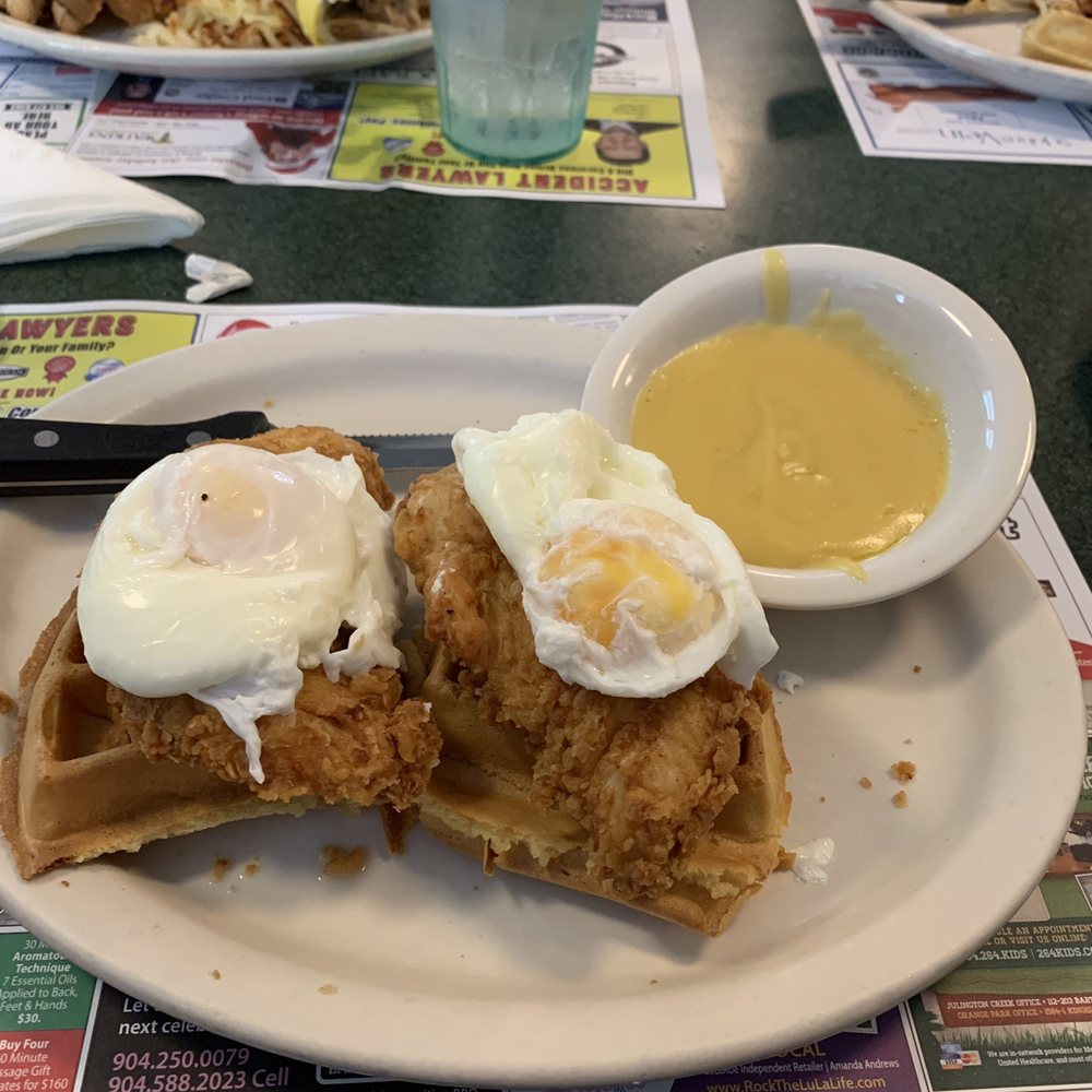 Metro Diner - Fried chicken Benedict with hollandaise sauce on the side (special $12.99) - Breakfast & Brunch Near Me - Orange Park, Florida Metro Diner - Fried chicken Benedict with hollandaise sauce on the side (special $12.99) - Breakfast & Brunch Near Me - Orange Park, Florida